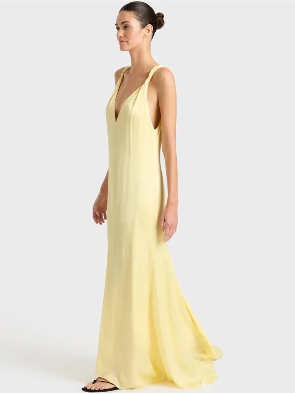 BONDI BORN Ardea Twist-Shoulder Hammered-Satin Maxi Dress